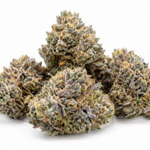 Close-up of Lemon Sherbert cannabis flower with bright green buds, orange hairs, and heavy crystal coverage.