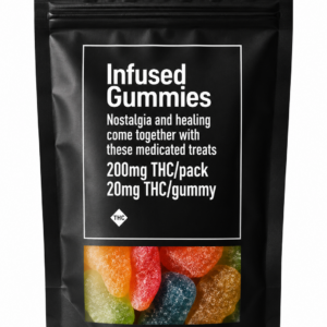 200mg THC infused gummies with colourful sugar-coated pieces